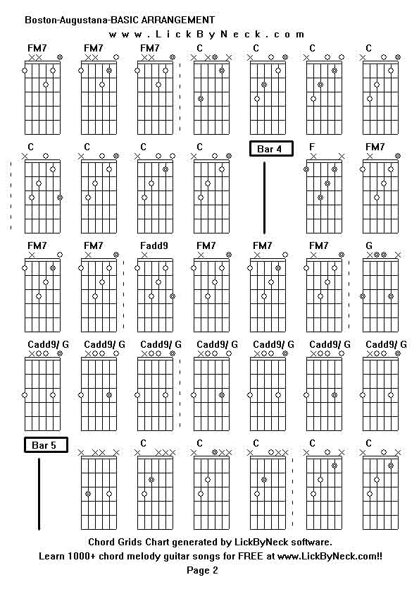 Chord Grids Chart of chord melody fingerstyle guitar song-Boston-Augustana-BASIC ARRANGEMENT,generated by LickByNeck software.